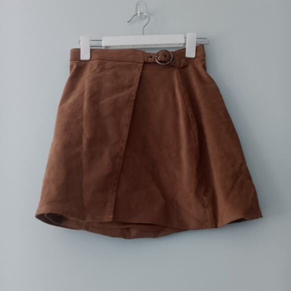 Hollister Dresses & Skirts - Hollister Brown Faux Suede Belted Wrap Mini Skirt High Rise Sz XS